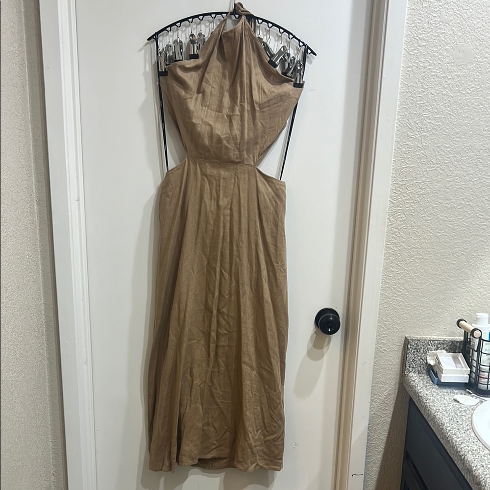 Elegant Tan Halter Dress